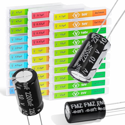 30 Werte 506 Stück Aluminium-Elektrolytkondensatoren Sortiment mit Einzelbox-Deckel | Kapazitätsbereich 0,1μF–1000μF | Kondensator-Kit für Elektronikprojekte und Reparaturen von Aurevita