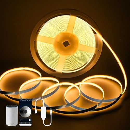Aurevita Cob Led Strip Lights, WiFi Warm White Led Strip, Work with Smart App Dimmable Dotless Cuttable Led Tape Light, 3200Led CRI90+ Energy Saving (5m WIFI) von Aurevita