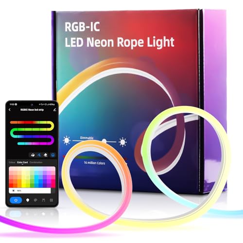 Aurevita RGB IC Neon Led Strip 5m, WIFI Led Schlauch Streifen für die Wand, Outdoor LED Lichtstreifen, App Steuerung mit Alexa, Syn Music mit Spielzimmerdekoration (Ohne Fernbedienung) von Aurevita
