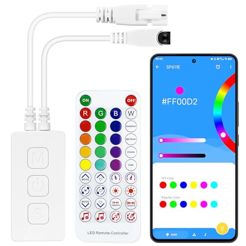 WS2812B WS2811 RGB IR Fernbedienung SP611E Doppelausgang Bluetooth LED Controller Musik Sync DIY Timer mit IOS und Android APP Steuerung für 3PIN Adressierbarer LED-Streifen Pixels Light (SP611) von Aurevita