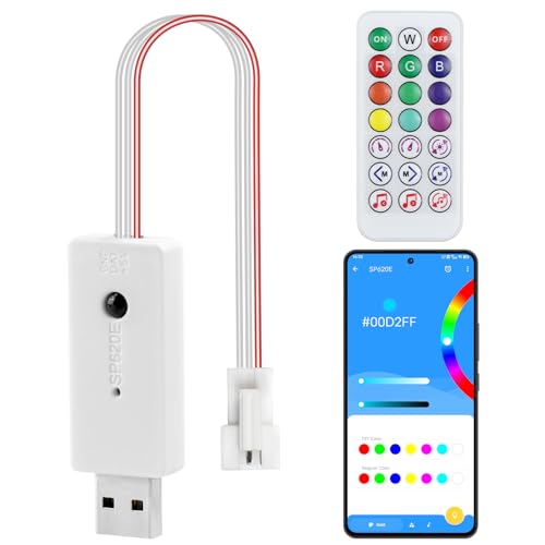 WS2812B WS2811 RGB IR Fernbedienung SP620 Doppelausgang Bluetooth 5V LED Controller Musik Sync DIY Timer mit IOS und Android APP Steuerung für 3PIN Adressierbarer LED-Streifen Pixels Light (SP620) von Aurevita