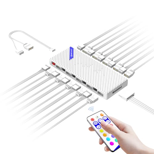 Aurgiarme 10port Lüfteradapter Für Computerfall 5V 3Pin ARGB Und 12V 4Pin Control Easy Installation Mehrere Lüfterverbindung von Aurgiarme