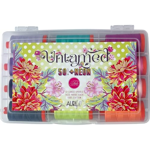 Aurifil Ungezähmtes 50 W + Neon-Garn-Set, 12 große Spulen, 100 % Baumwolle, ideal zum Nähen, Basteln und Patchwork Aurifil Ungezähmtes 50 W + Neon-Garn-Set, 12 große Spulen, 100 % Baumwolle, ideal zum Nähen, Basteln und Patchwork von Aurifil