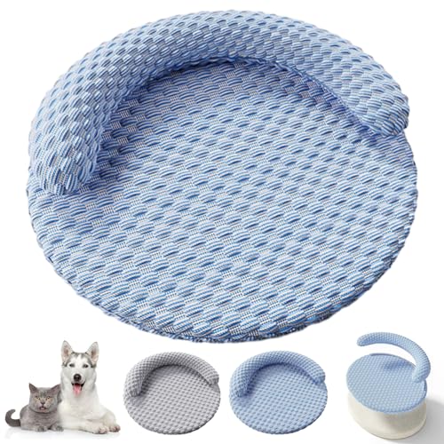 Auriiktch Cat Cooling Bed, Ice Silk Breeze Bed for Cats, Cooling Memory Foam with Heat-Absorbing Ice Silk Fabric, Removable and Washable Design for All-Season Comfort (Blue Set) von Auriiktch