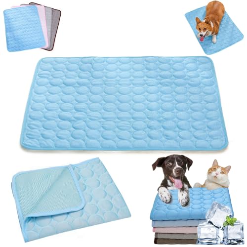Auriiktch Dog Cooling Mat (4X More Effective), Instant Ice Silk Pet Cooling Mat for Dogs Cats, Washable Summer Foldable Portable Pet Blanket for Kennels, Crates and Beds (Blue, S) von Auriiktch