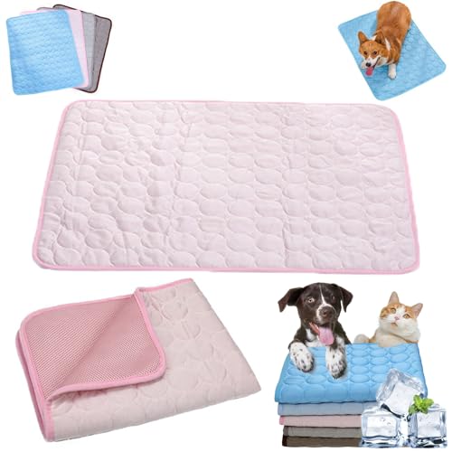 Auriiktch Dog Cooling Mat (4X More Effective), Instant Ice Silk Pet Cooling Mat for Dogs Cats, Washable Summer Foldable Portable Pet Blanket for Kennels, Crates and Beds (Pink, L) von Auriiktch