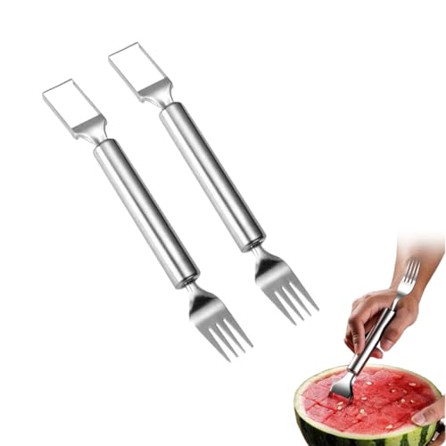 Auriselle 2 Stück 2-in-1 Obstschneider aus Edelstahl Wassermelonengabel und Melonenschneider mit Doppelkopf für Familie, Camping, Garten von Auriselle