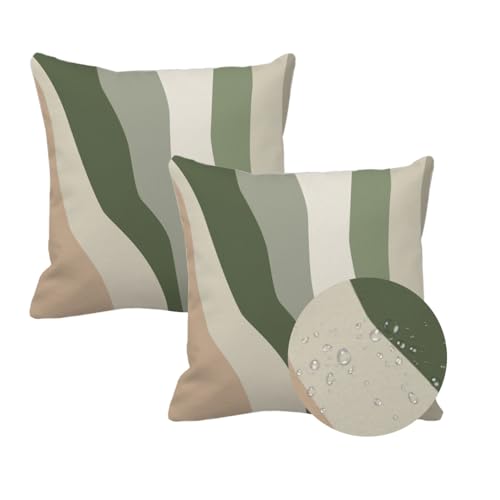 Auriselle 2er Set 45x45 cm Outdoor Kissen Wetterfest Kissenhülle, Kissenbezug Wasserfest Sofakissen Wasserdicht Dekokissen Botanisches Blumenmuster Garten Balkon Sofa Unsichtbarer Reißverschluss Grün von Auriselle