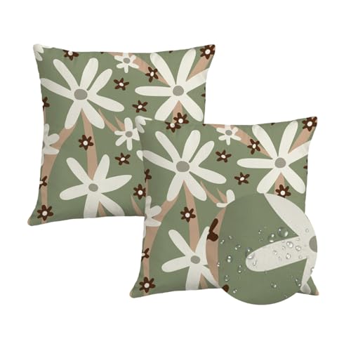 Auriselle 2er Set 45x45 cm Outdoor Kissen Wetterfest Kissenhülle, Kissenbezug Wasserfest Sofakissen Wasserdicht Dekokissen Botanisches Blumenmuster Garten Balkon Sofa Unsichtbarer Reißverschluss Grün von Auriselle