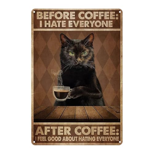 Auriselle Blechschilder Retro Metallschild 8x12 Zoll Katze trinkt Kaffee Design Blechschild Vintage-Stil Lustiges Blechschild Metallschilder Wanddekoration Zuhause Kaffeehaus oder Tür Katzen Deko von Auriselle