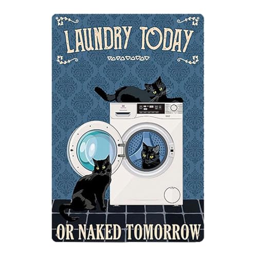 Auriselle Blechschilder Retro Metallschild "Laundry Today" 8x12 Zoll Blechschild Vintage Blechschild Lustigem Katzendesign Metallschilder Perfekt Wanddekoration Zuhause Badezimmer Tür Katzen Deko von Auriselle