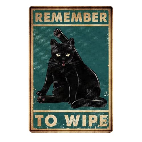 Auriselle Blechschilder Retro Metallschild aus Zinn 8x12 Zoll Remember to Wipe Design Blechschild Katzen-Motiv Humorvolle Wanddekoration Metallschilder Zuhause Bar Badezimmer oder Café Katzen Deko von Auriselle