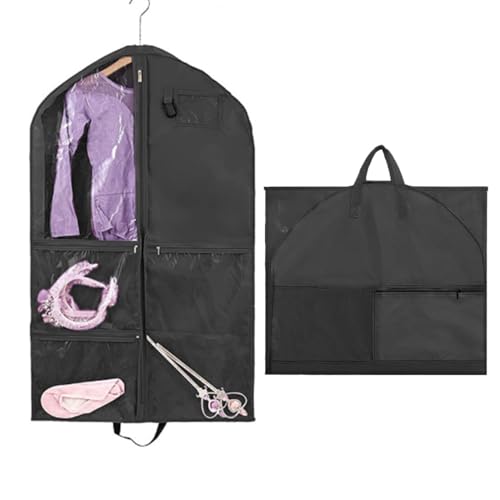 Auriselle Kleidersack Lang 100 x 60 cm Faltbare Kinder-Kleiderhüllen mit Griffen Atmungsaktiv Schutzhülle mit 5 Taschen Staubdichter Kleidersack für Tänzer, Aufführungen (Schwarz) von Auriselle