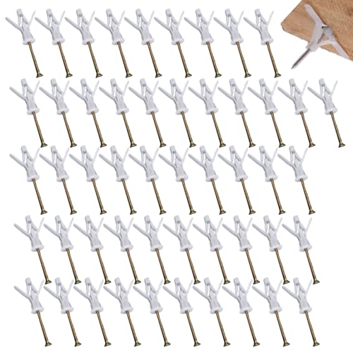 Auriselle Packung mit 50 Hubschrauber-Hohldübel Gipskartondübel mit Schrauben Rizinusdübel für Gipskartonplatten Hohlwände Trockenbau Faserplatten von Auriselle