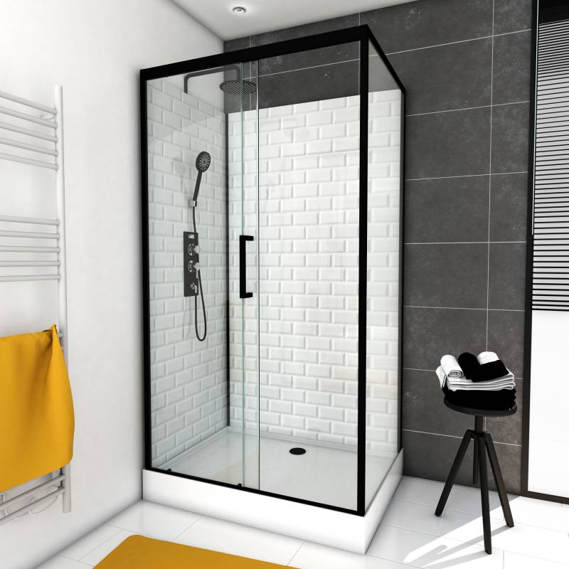 Aurlane Komplettdusche 'Metro 110' mit Schiebetür schwarz 110 x 80 x 230 cm von Aurlane