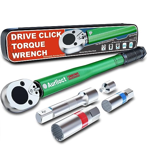 Aurlloct Drehmomentschlüssel 3/8 Zoll, Auto & Motorrad, 5-70 Nm Drehmomentschlüssel Set inkl. Verlängerung mit 75 mm, Zündkerzenstecker 14mm und 16mm, Adapter 1/4", Grün von Aurlloct