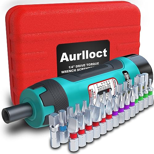 Aurlloct MicroClick Drehmomentschraubendreher 1/4 Zoll, 0.4-2.4 Nm Drehmomentschlüssel, 0,1 Nm-Schritte, Premium Drehmomentschrauber mit 30 Bits, Adapter mit 1/4" zu Steckschlüsselein, 31-tlg. von Aurlloct