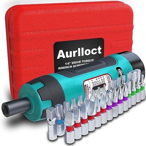 Aurlloct Drehmomentschraubendreher 1/4 Zoll, 0.4-2.4 Nm Drehmomentschlüssel, 0,1 Nm-Schritte, Premium Drehmomentschrauber mit 30 Bits, Adapter mit 1/4" zu Steckschlüsselein, 31-tlg. von Aurlloct