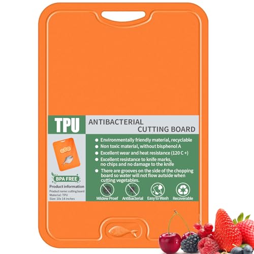 36.5*25*0.3cm TPU Flexibles Schneidebrett mit Saftrillen, Rutschfest Kratzfeste Schneidebretter, Spülmaschinenfest, Küchenbrett mit Griffiger Griff, Schneidebrett für Fleisch,Obst, Gemüse,Brot(Orange) von Aurobest