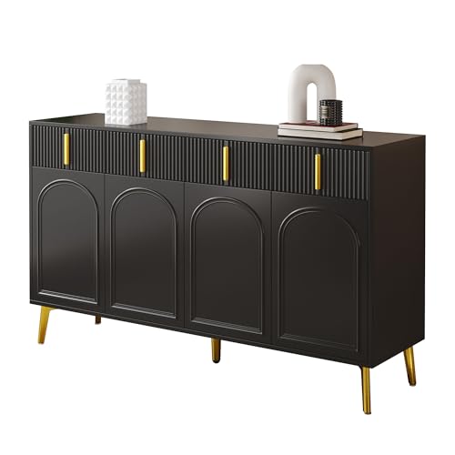 Aurofurz Küchenschrank Buffetschrank, Sideboard mit Goldenen Griffen und Beinen, 2 Schränke, 4 Schubladen, mit herausnehmbarem Laminat, geeignet für Esszimmer Wohnzimmer Aurofurz Küchenschrank Buffetschrank, Sideboard mit Goldenen Griffen und Beinen, 2 Schränke, 4 Schubladen, mit herausnehmbarem Laminat, geeignet für Esszimmer Wohnzimmer von Aurofurz