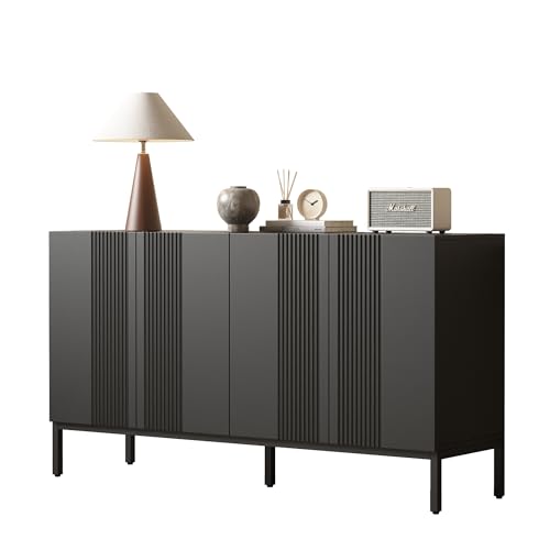 Aurofurz Sideboard,Aufbewahrungsschrank, einzigartiger Linie Design Küchenschrank mit 4 Schubladen und 3 Türen für Küche, Buffetschrank mit Arbeitsplatte, für Esszimmer, Wohnzimmer,145x41x80cm von Aurofurz