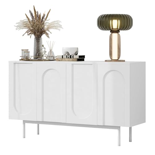 Sideboard Kommode in Reinweiß mit Glastür und Rebounder-Design für Küche, Aufbewahrungsschrank mit 2 Türen und 3 Schubladen, Buffetschrank mit großem Stauraum und Metallgriffen für Wohnzimmer Sideboard Kommode in Reinweiß mit Glastür und Rebounder-Design für Küche, Aufbewahrungsschrank mit 2 Türen und 3 Schubladen, Buffetschrank mit großem Stauraum und Metallgriffen für Wohnzimmer von Aurofurz