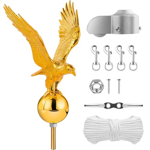 Aurolit Adler-Fahnenmast-Aufsatz-Kits, Fahnenmast-Hardware-Reparaturteil-Set, Fahnenmast-Zubehör, inklusive Adleraufsatz + 15 m Seil + Klammer + Schnappclips + Fahnenmastwagen mit Riemenscheibe für von Aurolit