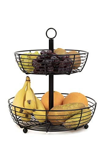 Auroni Etagere Infinite 2 Etagen schwarz matt mit großen runden Obsttellern zur Präsentation von Obst stilvoller Obstkorb 2- stöckige Obstschale H=33 cm D= 29 cm von Auroni