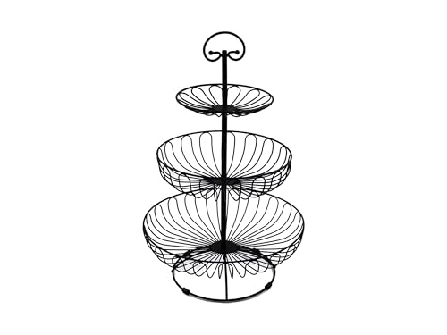 Auroni filigrane Obst Etagere 3 stöckig D = 30 cm 47 cm hoch Obstkorb Obstschale Metall - schwarz-matt - dekorativ für mehr Platz auf der Arbeitsplatte Küche - viel Platz- von Auroni