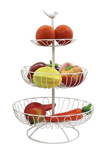 Auroni Obstkorb Obstschale Gemüse Etagere 3 stöckig -weiß RAL 9010- Metall Obstsständer dekorative Aufbewahrung Landhausstil mehr Platz auf der Arbeitsplatte Küche vintage Geschenkidee von Auroni