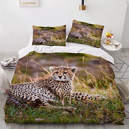 Aurorai Bettbezüge 135x200 Gepard 3D Motiv Bettwäsche Hochwertig Mikrofaser Bettwäsche-Sets Süße Wilde Tiere Weiche Bettwaren mit Reißverschluss und 2 Kissenbezug 80x80 für Kinder Jugendliche von Aurorai