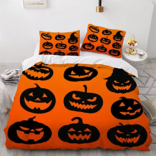 Aurorai Bettwäsche 135x200 Kürbis 3D Druck Bettbezüge Kuschelig Atmungsaktive Bettwäsche-Sets 3 Teilig Halloween Weiche Betten Set mit 2 Kissenbezug 80x80 für Kinder Jungen Mädchen von Aurorai