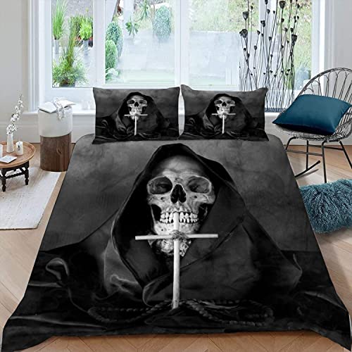 Aurorai Bettwäsche 135x200 Totenkopf Kreuz 3D Druck Bettbezüge Kuschelig Atmungsaktive Bettwäsche-Sets 3 Teilig Halloween-Gothic-Retro Bunt Dekorativ Betten Set mit 2 Kissenbezug 80x80 für Kinder von Aurorai