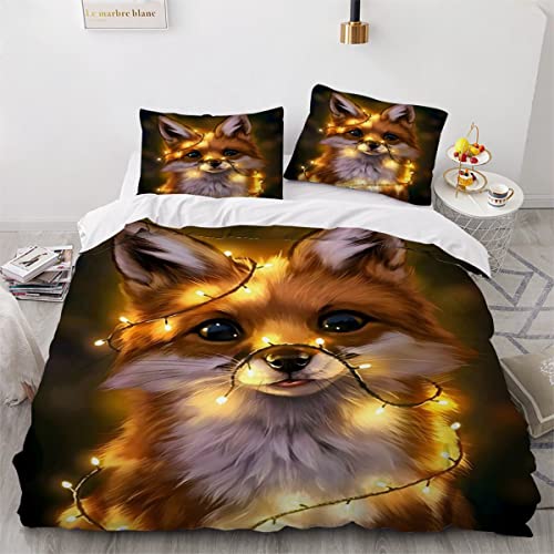 Aurorai Bettwäsche 155x220 Roter Fuchs 3D Druck Bettbezüge Kuschelig Atmungsaktive Bettwäsche-Sets 3 Teilig Süße Tiere Betten Set mit Reißverschluss und 2 Kissenbezug 80x80 Kinder Jungen Mädchen von Aurorai