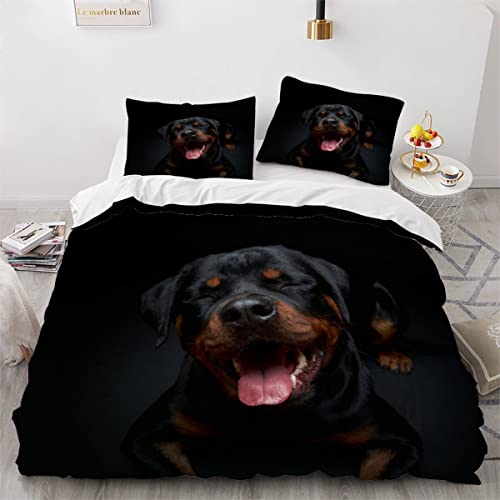 Aurorai Bettwäsche 155x220 Rottweiler 3D Druck Bettbezüge Kuschelig Atmungsaktive Bettwäsche-Sets 3 Teilig Haustier Hund Bunt Dekorativ Betten Set mit 2 Kissenbezug 80x80 für Jugendliche Kinder von Aurorai