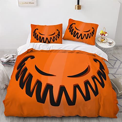 Aurorai Bettwäsche 200x200 Kürbis 3D Motiv Bettbezüge Kuschelig Atmungsaktive Bettwäsche-Sets 3 Teilig Halloween-Orange Weiche Betten Set mit 2 Kissenbezug 80x80 für Jugendliche Erwachsene von Aurorai