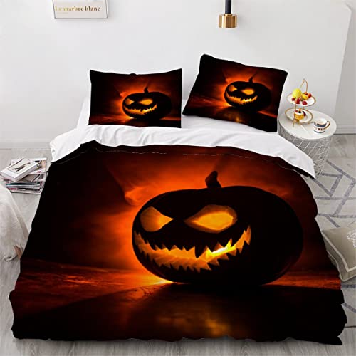 Aurorai Bettwäsche 200x200 Kürbis 3D Motiv Bettbezüge Kuschelig Atmungsaktive Bettwäsche-Sets 3 Teilig Halloween-Schwarz Weiche Betten Set mit 2 Kissenbezug 80x80 für Jugendliche Erwachsene von Aurorai