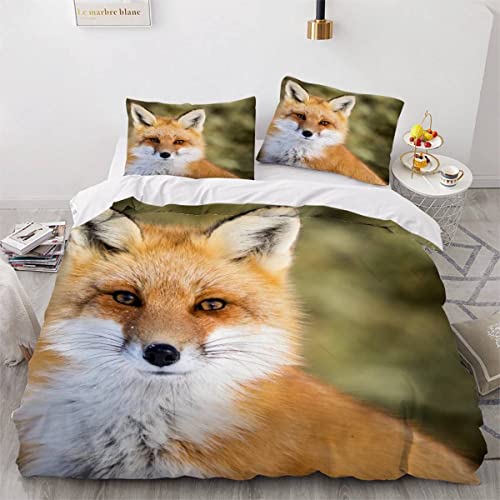 Aurorai Bettwäsche 220x240 Roter Fuchs 3D Motiv Bettbezüge Kuschelig Atmungsaktive Bettwäsche-Sets 3 Teilig Wilde Tiere Betten Set mit Reißverschluss und 2 Kissenbezug 80x80 Jugendliche Erwachsene von Aurorai