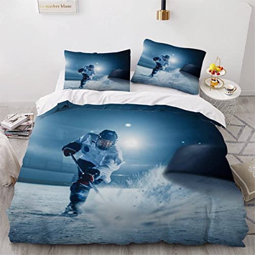 Bettbezüge 135x200 Eishockey 3D Motiv Bettwäsche Hochwertig Dekorativ Bettwäsche-Sets Wintersport Weiche Bettwaren mit Reißverschluss und 2 Kissenbezug 80x80 Kinder Jungen Mädchen von Aurorai