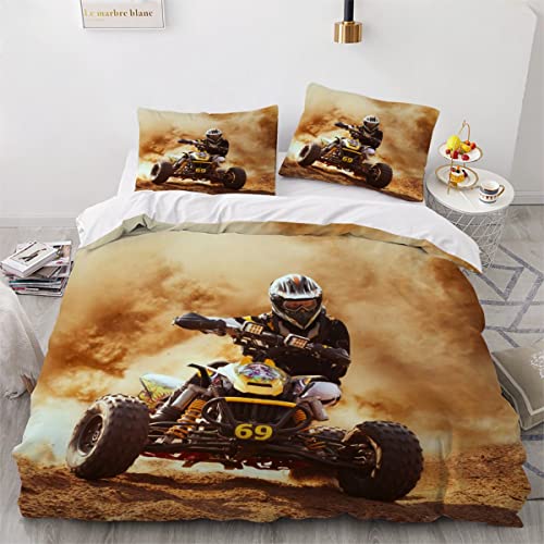 Bettwäsche 135x200 ATV-Rennen 3D Druck Bettbezüge Kuschelig Atmungsaktive Bettwäsche-Sets 3 Teilig Offroad Bunt Dekorativ Betten Set mit 2 Kissenbezug 80x80 für Jugendliche Kinder von Aurorai