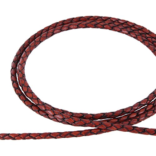 AURORIS - Lederband geflochten - Durchmesser/Farbe/Länge wählbar - Variante: Ø 4mm / antik-rot / 3m von Auroris