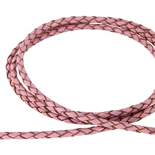 AURORIS - Lederband geflochten - Durchmesser/Farbe/Länge wählbar - Variante: Ø 3mm / rosa / 1m von Auroris