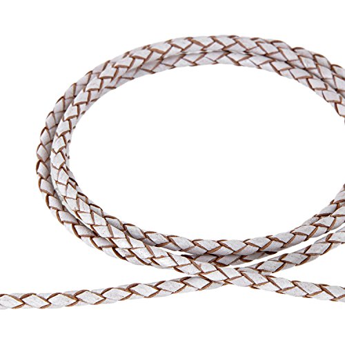 AURORIS - Lederband geflochten - Durchmesser/Farbe/Länge wählbar - Variante: Ø 4mm / weiß / 1m von Auroris