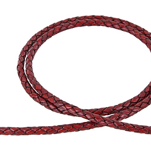 AURORIS - Lederband geflochten - Durchmesser/Farbe/Länge wählbar - Variante: Ø 5mm / antik-rot / 1m von Auroris