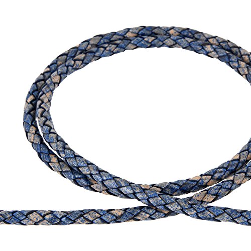 AURORIS - Lederband geflochten - Durchmesser/Farbe/Länge wählbar - Variante: Ø 6mm / antik-blau / 3m von Auroris