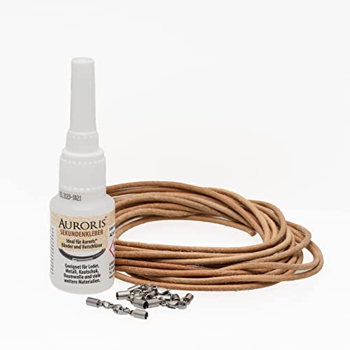 Auroris DIY-Set aus 5 Meter Lederband, Verschlüssen und Kleber für Ketten/Armbänder, Variante: 3 mm/natur von Auroris