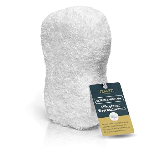 Aurum-Performance® Premium Autoschwamm aus saugfähiger Mikrofaser - Profi Auto Waschschwamm zur Autoreinigung und Autoaufbereitung (weiß, 24x14x7cm) von Aurum-Performance