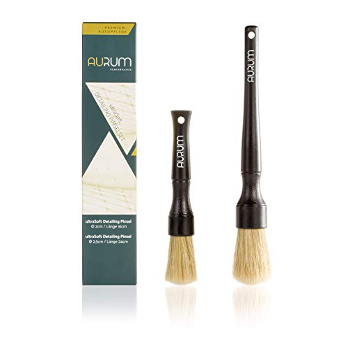 Aurum-Performance® Detailing Pinsel Auto 2er Set Naturborsten - KFZ Reinigungspinsel zur professionellen Autopflege Innen & Außen - Car Detail Brush, Innenraum Reinigung, PKW Waschpinsel Essential von Aurum-Performance