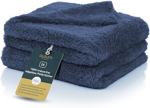 Aurum-Performance® Profi Auto Poliertücher ohne Rand (Ultra Lackschonend) – schonend weiches Mikrofaser Poliertuch perfekt für Polituren, Detailer, Sprühwachs oder Versiegelungen (2er Set) von Aurum-Performance
