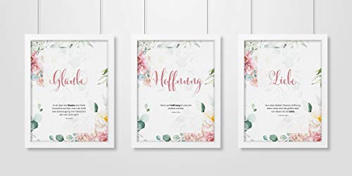 Aus Gnade Christliche Poster · Glaube Hoffnung Liebe · 3er Set · Pflanzen Rosa · Bibelvers · Deko · Wandgestaltung · ohne Rahmen · A3 · christliche Geschenke · Deutsch von Aus Gnade